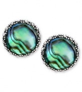 Inspire your look with ocean color. Genevieve & Grace's pretty stud earrings feature round-cut abalone glass and glittering marcasite. Set in sterling silver. Approximate diameter: 5/8 inch.