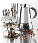 Beauty and the brew. A masterpiece of espresso expression, the gift set from IMUSA comes in gleaming stainless steel for impeccable presentation. Pieces include cups, saucers and a stovetop espresso maker that creates a bold, flavorful brew.