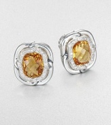 From the Labyrinth Collection. Beautiful, faceted citrine surrounded by dazzling diamonds and sleek sterling silver. CitrineDiamonds, .24 tcwSterling silverSize, about .39Omega post backImported 