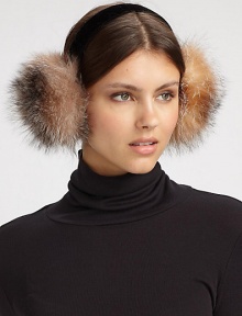 EXCLUSIVELY SAKS. Elegance meets warmth in this exquisite essential. Velvet band Genuine fox fur origin: Finland One size fits most Made in USA