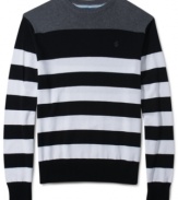 Bold stripes give this cozy Rocawear sweater a modern style.