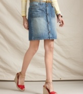 Gently faded denim in a slim A-line silhouette makes this Tommy Hilfiger skirt a warm-weather classic!