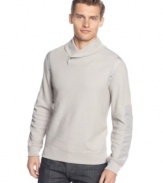 Shove off typical style with this nautical-inspired shawl collar sweater from Calvin Klein.