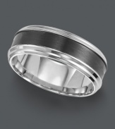 Show your true stripes. This black and white stainless steel ring by Triton features a smooth, comfortable fit and a chic design. Approximate band width: 8 mm. Sizes 8-15.