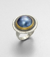 From the Gauntlet Collection. A stunning grey mabe pearl set in 24k gold and hammered sterling silver. Grey cultured mabe pearl18k goldSterling silverWidth, about 1Imported