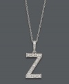 Spell it out in sparkle! This personalized initial charm necklace makes the perfect gift for Zoe or Zara. Features sparkling, round-cut diamond accents. Setting and chain crafted in 14k white gold. Approximate length: 18 inches. Approximate drop: 1/2 inch.