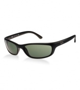 The Ray-Ban Leisure Sport is a simple, sleek frame with a great fit. Its wrapped shape blocks light from the sides and protects the eyes from the wind. The smaller modified rectangular frame is made from light and durable nylon.