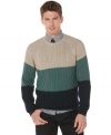 Layer your layers. Colorblocked stripes make this Perry Ellis a first-rate fall sweater from Perry Ellis.