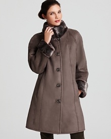 Warm up to the cold weather in this Portrait A-line walking coat, rendered in faux shearling with plush faux-fur trim at the collar and cuffs.