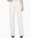 Eagle-embossed buttons add nautical panache to these wide-leg twill pants from Lauren Jeans Co.