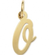 The perfect gift for Oprah. This polished O initial charm features a pretty, small script design in 14k gold. Chain not included. Approximate length: 7/10 inch. Approximate width: 3/10 inch.