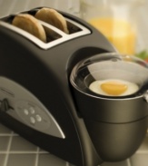 Prepare a complete breakfast in a snap with this ingenious egg and muffin toaster. This all-in-one appliance simultaneously poaches eggs and toasts muffins or bagels to perfection. In just four minutes, you'll have all the ingredients for the ultimate breakfast sandwich. If you're only in the mood for a snack, you can simply choose to toast or poach. An included warming tray keeps your food fresh until you're ready to eat. One-year warranty.