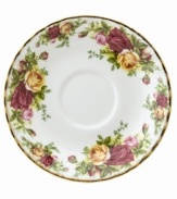 This popular bone china pattern surrounds blooming sprays of colorful English roses with hand-applied bands of 22K gold. Safe for use in the dishwasher, oven and freezer. Manufacturer's two-year warranty.