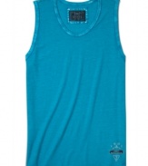 Exercise your right to bare arms in this distressed tank from Guess.