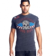 Rock some style with an edge wearing this skull-and-flag t-shirt from Affliction.