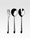 A set of elegant serving pieces are crafted with supple, organic shapes in dishwasher-safe 18/10 stainless steel. Set includes a serving spoon, slotted serving spoon and serving fork. 3 total pieces 18/10 stainless steel Machine wash Imported 