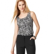 Add a lacy layer to your suit with this sleeveless, printed top from Tahari by ASL's collection of suiting separates.