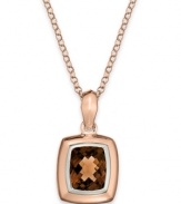 A beige beauty. This pretty pendant features a chic cushion shape that highlights a smokey quartz (4-3/4 ct. t.w.) bezel set in 14k rose gold with a matching chain. Approximate length: 18 inches. Approximate drop: 1/2 inch.