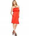 BCBGMAXAZRIA's strapless dress hits all the style marks with a blouson-style bodice and a chic knee-length silhouette.