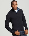 A bold shade and contrasting trim amp up a sporty mock neck sweater from BOSS Black.