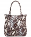 Add an exotic edge to your urban-jungle ensemble with this cool cobra-print tote from Elliott Lucca.  Super spacious with signature detailing, it's ideal for 9-to-5 or affairs after hours.