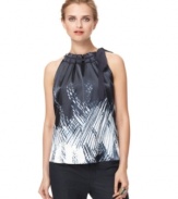 A grosgrain ribbon ties together this T Tahari Marva halter top for a pretty spring look!