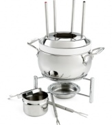 Do you fondue? All-Clad's steel fondue set provides everything you need for a cheesy (in the best possible sense) night in! The heavy gauge stainless steel pot is dishwasher safe, so the mess takes care of itself. Lifetime warranty.