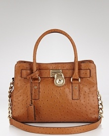 Ostrich-embossed leather lends MICHAEL Michael Kors' signature satchel luxe appeal. This color-pop bag is ready to lunch with a boucle suit and prim and proper heels.