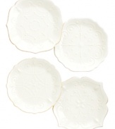 With fanciful beading and feminine edges, Lenox French Perle plates have an irresistibly old-fashioned sensibility. Hardwearing stoneware is dishwasher safe and, in a soft white hue with antiqued trim, a graceful addition to any meal. Qualifies for Rebate