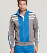 BOSS Green's solid sporty style infuses this colorblock track jacket, accented with stripes at the chest ribbed trim.