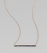 A simply chic bar, encrusted in dazzling diamonds and blue sapphires on an 18k rose gold link chain. Diamonds, .11 tcw18k rose goldLength, about 15Pendant size, about 1¼ Circle clasp closureImported 