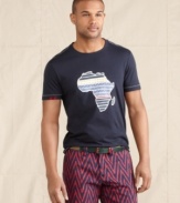 Stand up. Show your love for this vibrant continent with the bold graphic on this t-shirt from Tommy Hilfiger. Part of the Millennium Promise Collection, which showcases clothing either made in Africa or with cotton sourced from local growers.