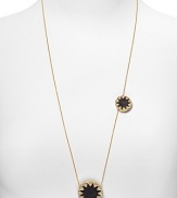 Try this versatile necklace with the larger pendant in front or switch to the smaller pendant in front. Wear it doubled or wrapped around and knotted like a lariat. For those sexy low-back dresses or shirts, drape it halfway down your back for real drama.