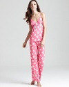 A ultra soft pajama set with a cute heart print and lace detailing.