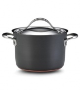 It all boils down to this! The Anolon Nouvelle saucepan delivers expert-grade results with layer upon layer of premium cooking material: ultra-reactive copper is encapsulated by two layers of aluminum and finished with an impact-bonded stainless steel cap. Limited lifetime warranty.