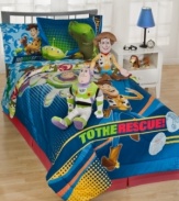 To bedtime and beyond! This bold and colorful comforter set tucks kids in with familiar faces from Disney's Toy Story. Reverses to a graphic dot pattern.