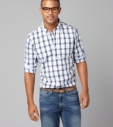 No need to watch your figure, this slim-fit Tommy Hilfiger shirt will make you look sleek with style.