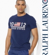 In celebration of Team USA's participation in the 2012 Olympics, a trim-fitting crew neck T-shirt in soft cotton jersey is accented with a bold United States graphic at the chest.