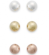 Become the belle of the balls with this set of stud earrings from Unwritten. Crafted from sterling silver and 18k yellow and rose gold over it, as well, for a different tone. Approximate diameter: 1/6 inch.