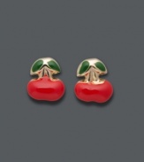 For a style that's delightful and delicious -- add fashion and flavor. 14k gold cherry stud earrings feature red and green enamel accents. Approximate diameter: 1/8 inch.