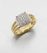 From the Petite Wheaton Collection. Stunning pavé diamonds set in 18k gold on a triple cable shank. Diamonds, .44 tcw18k goldWidth, about .39Imported