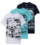 Rock out in this sweet audio print tee by Marc Ecko Cut & Sew.