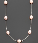 A sweet and delicate choice for feminine flair. Sterling silver and pink freshwater pearl (7.5-8 mm) tin cup necklace measures 17 inches with a 2-inch extender.