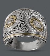 Like an exquisite piece of artwork, Balissima by Effy Collection's ornate style will attract a crowd. Crafted from scrolling sterling silver, ring features round-cut diamonds (1/3 ct. t.w.) and 18k gold accents. Size 7.