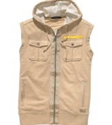 Gear up for the in-between weather in this hooded vest from Sean John.