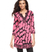 A graphic print and rhinestone details make this Alfani tunic an easy piece for a stylish spring look!