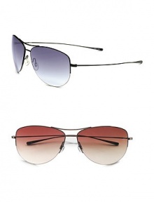 The classic aviator look is designed with lightweight titanium frames and gradient lenses. 100% UV protective Imported