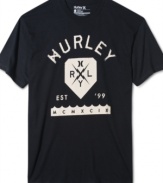 Keep cool in this solid tee with unique graphic on front by Hurley.