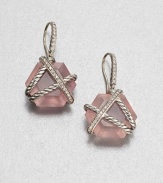 From the Cable Wrap Collection. An pretty, hexagon-shaped rose quartz stone drop wrapped in sterling silver cables and dazzling diamonds. Rose quartzDiamonds, .25 tcwSterling silverSize, about .55Hook backImported 