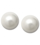 Timeless elegance. Belle de Mer's perfect pair of polished stud earrings highlight AA quality, cultured Akoya pearls set in 14k gold. Approximate diameter: 6-1/2 to 7 mm.